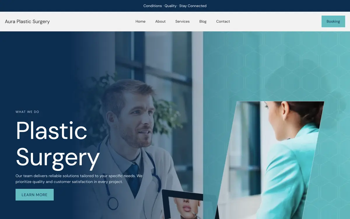 Aura Plastic Surgery, the first screen of the website