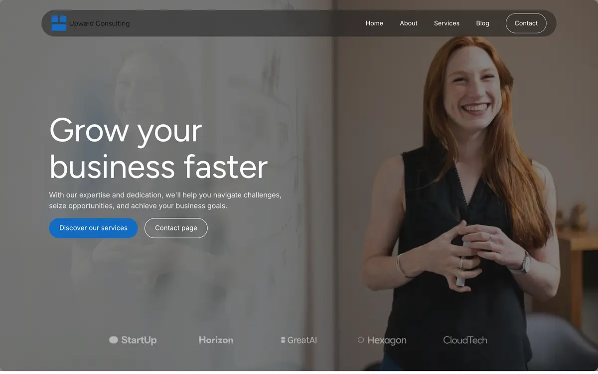 Upward Consulting, the first screen of the website