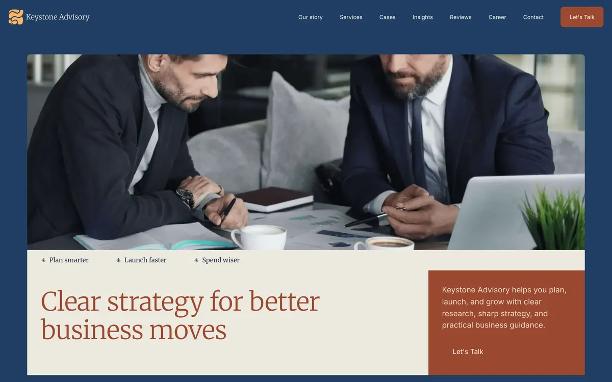 Keystone Advisory, the first screen of the website