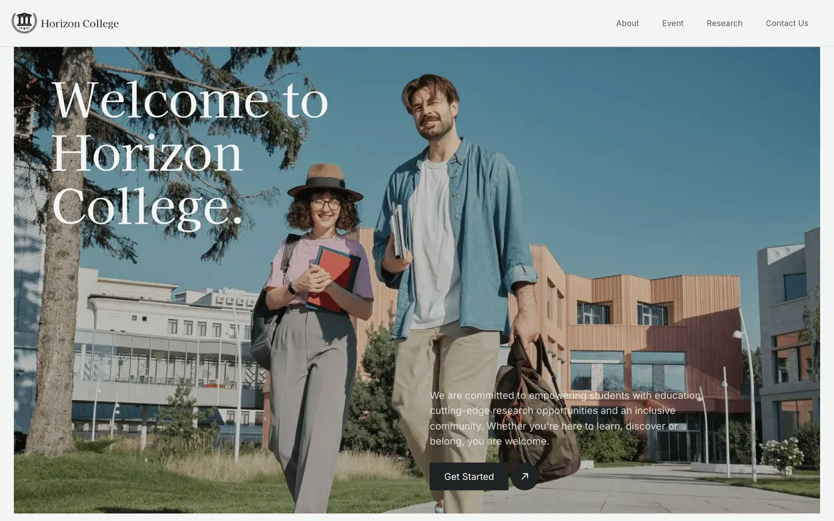 Horizon College, the first screen of the website
