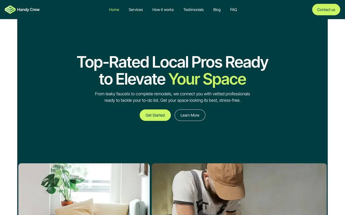 Handy Crew, the first screen of the website
