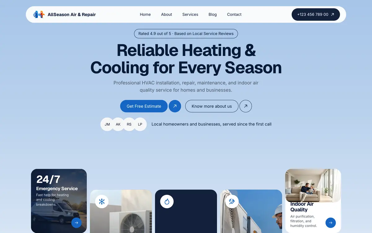 AllSeason Air & Repair, the first screen of the website