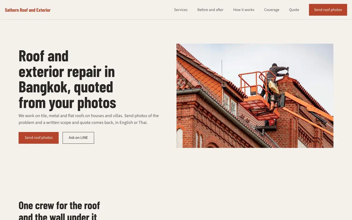 Sathorn Roof and Exterior, the first screen of the website