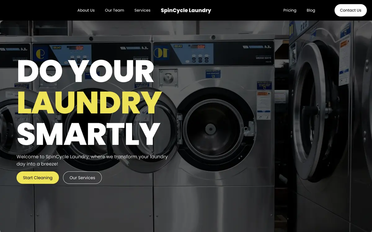 SpinCycle Laundry, the first screen of the website