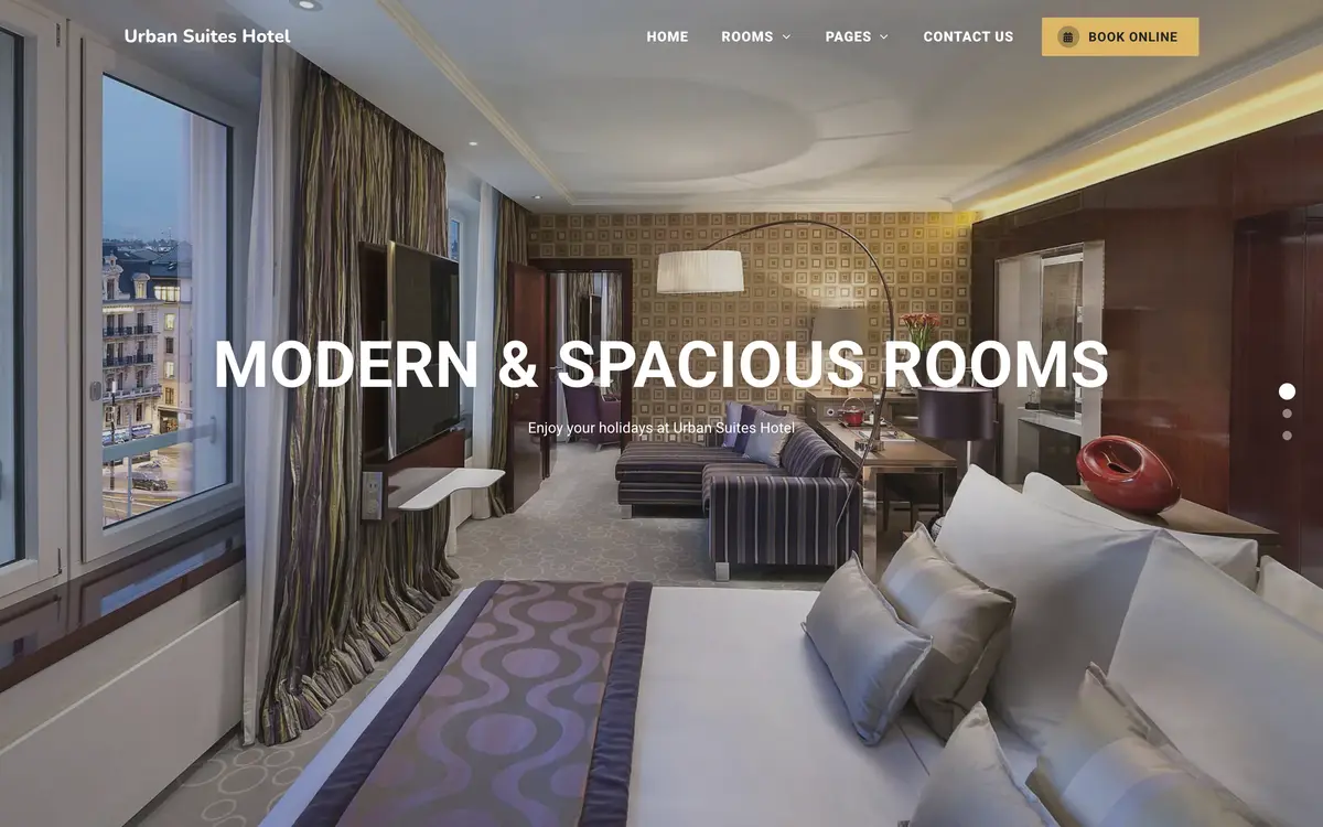 Urban Suites Hotel, the first screen of the website