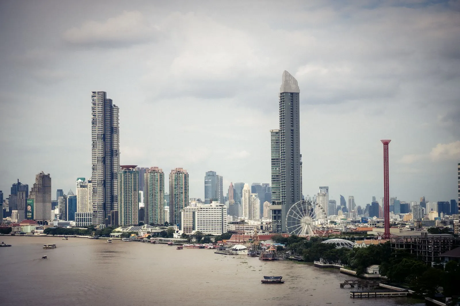 The Bangkok riverside in the evening, the district the clinic sits in.