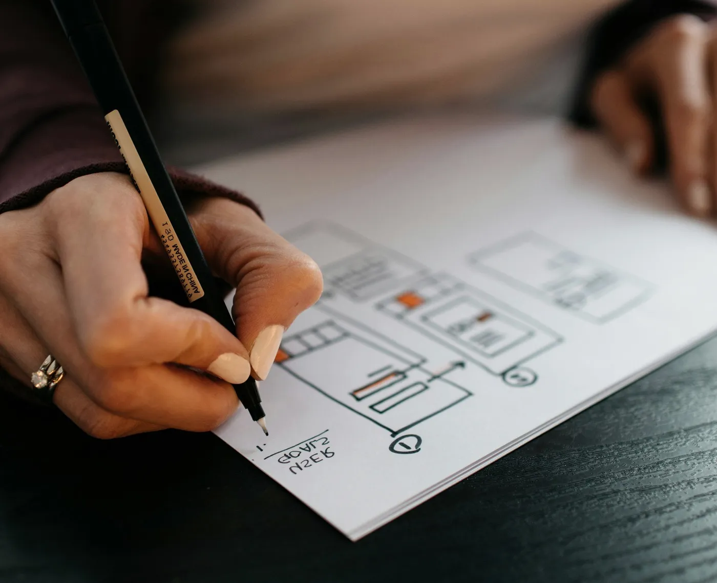 A hand sketching a plan on paper.