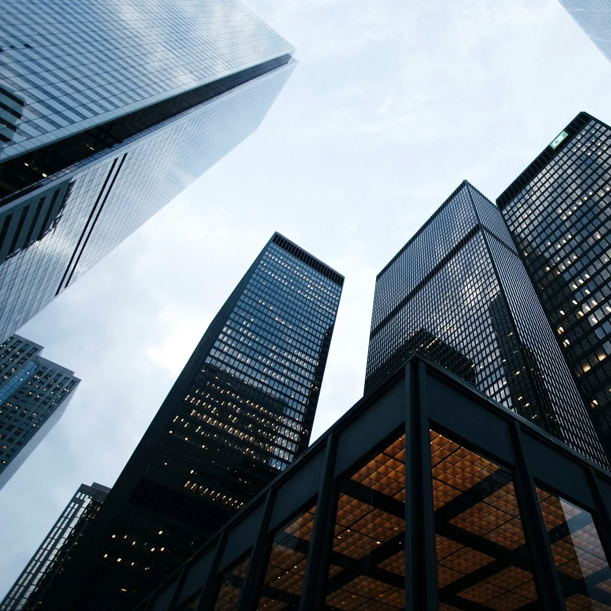 City towers seen from below.