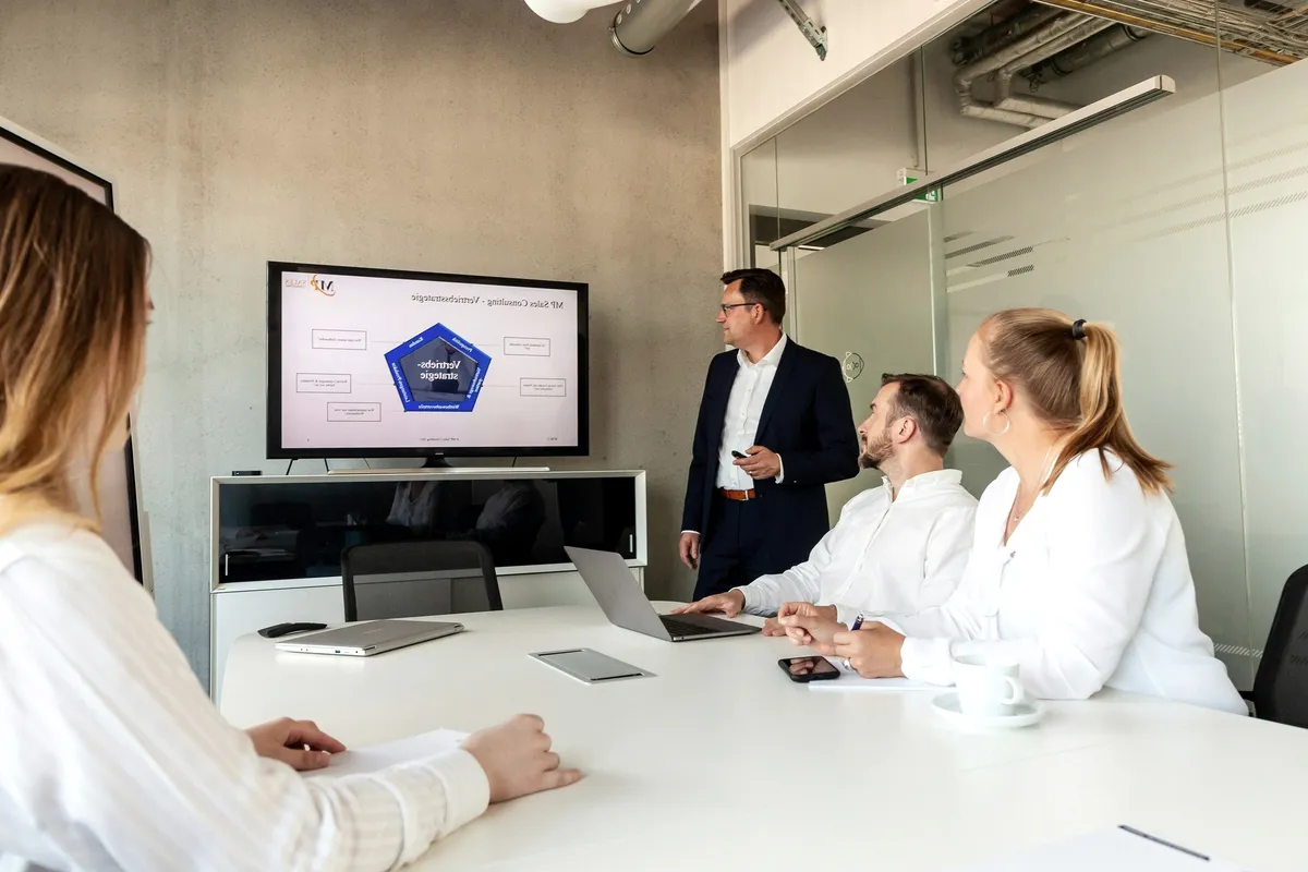 A presentation in a meeting room.