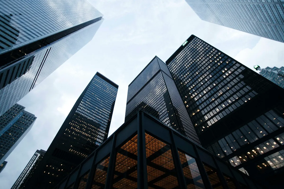 City towers seen from below.