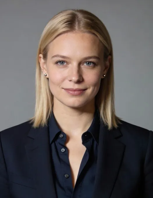 A woman in a navy shirt.