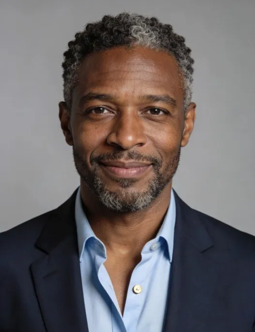 A man in a navy blazer and blue shirt.