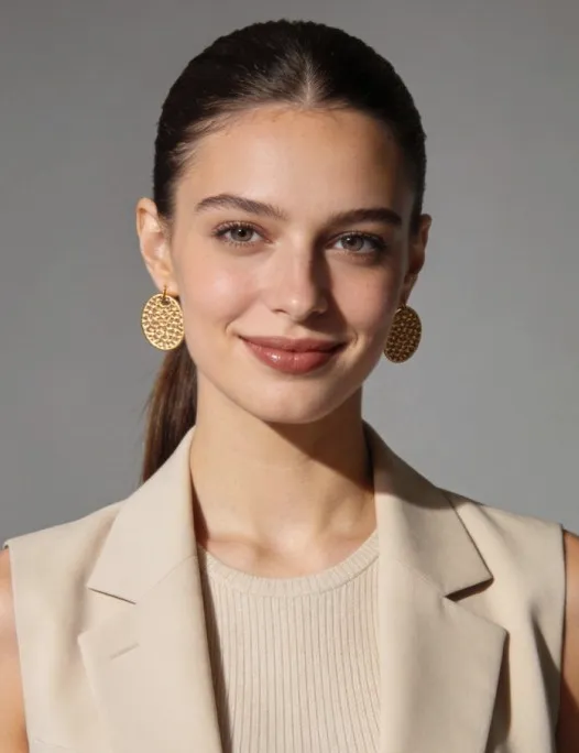 A woman in a beige jacket.