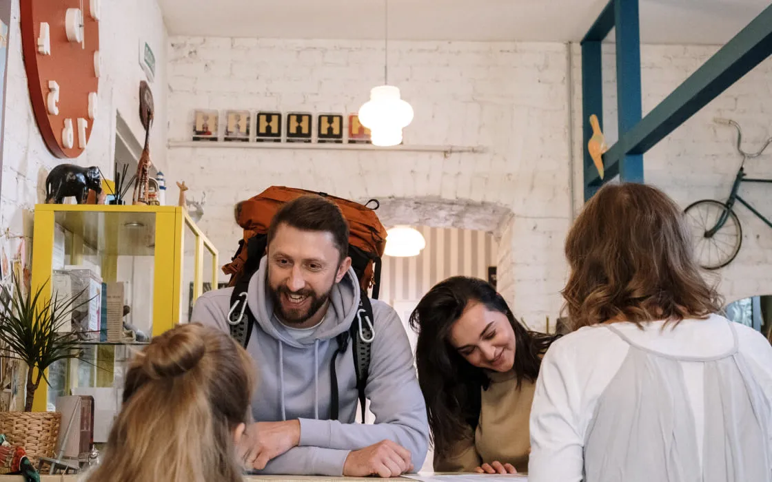 A backpacker checking in with friends.