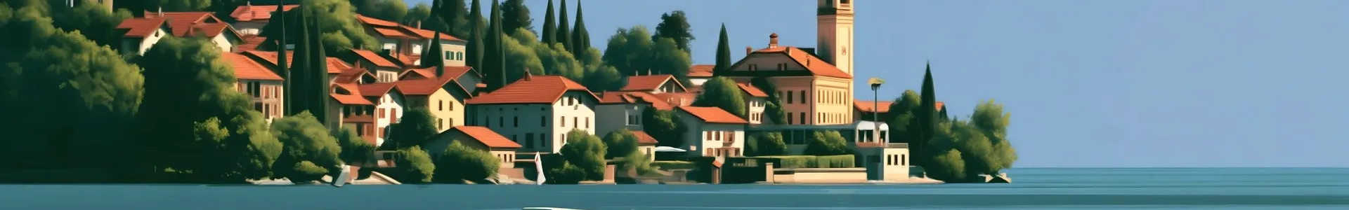A lakeside town at the waterline.