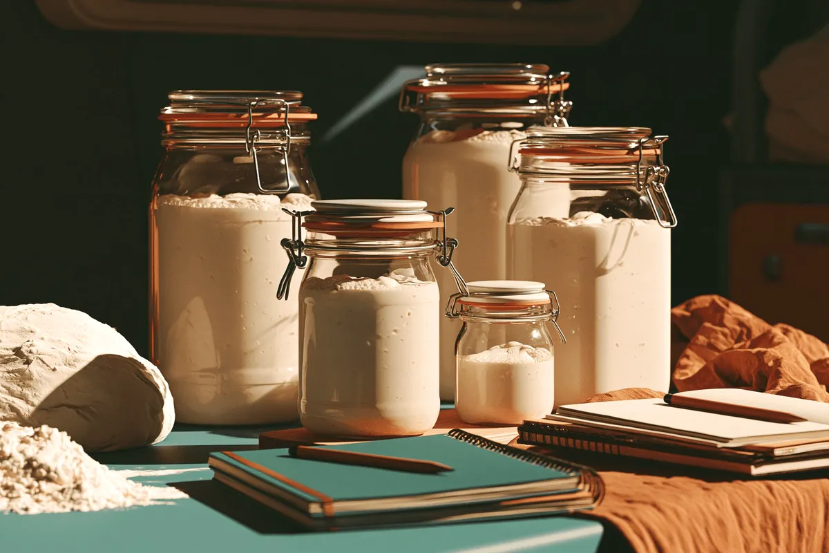 Jars of flour and grain on a counter.