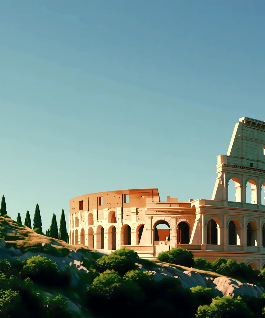 The Colosseum among pines.