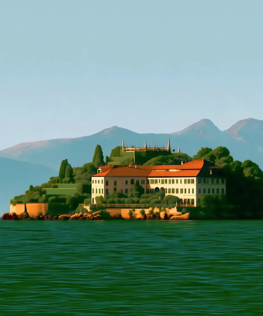 A villa on a hill among cypresses.
