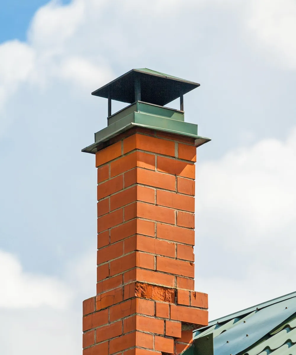 A brick chimney with a metal cap.