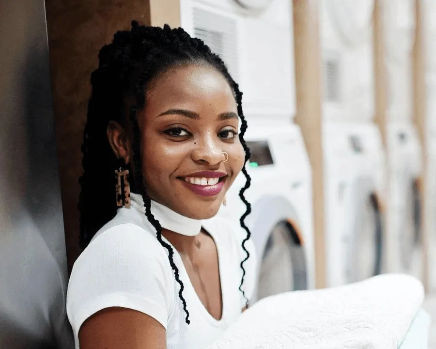 A staff portrait in a laundry.