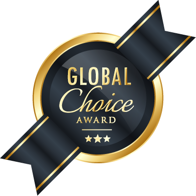 A dark ribbon badge reading Global Choice Award.