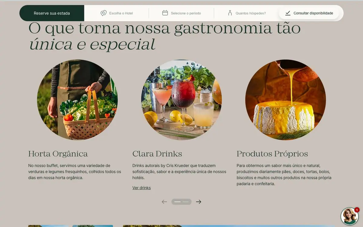 Section 04 of the Clara Resorts site, gastronomy