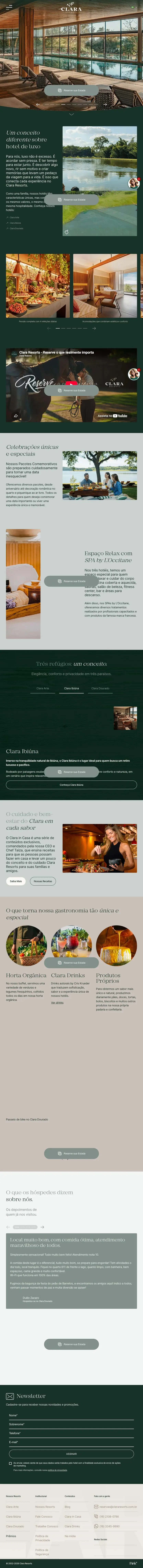 Clara Resorts, the same page at 834px wide