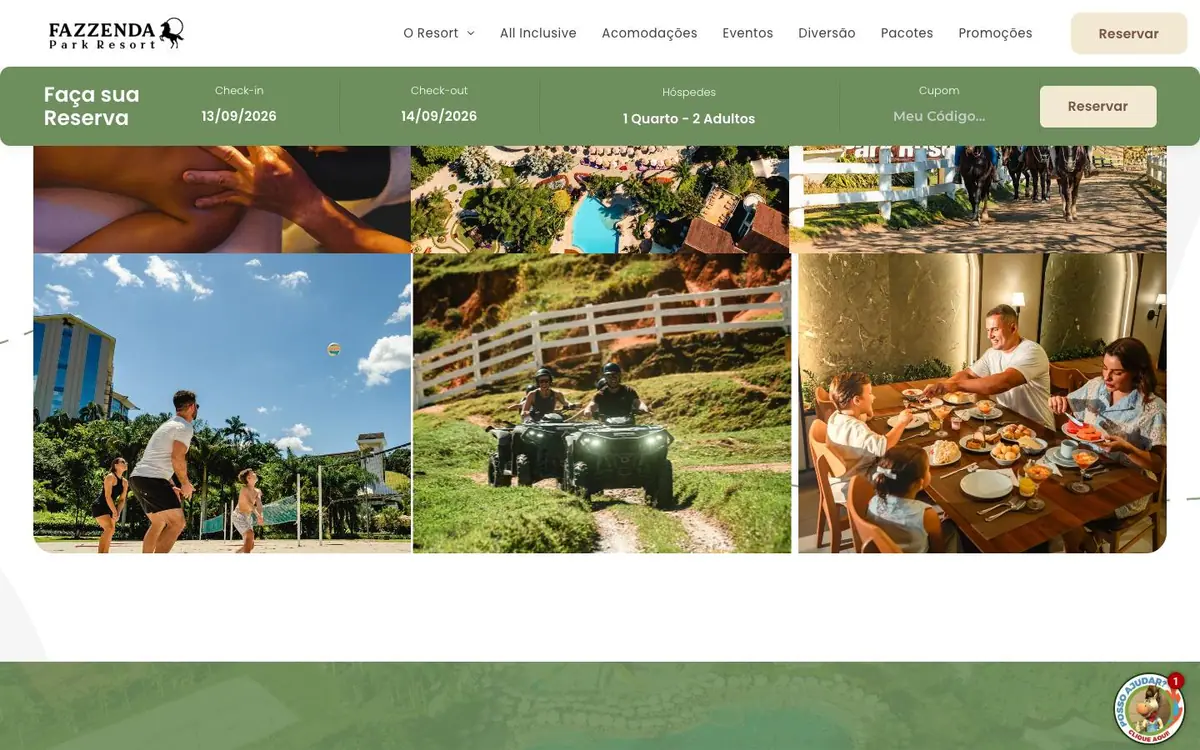 Section 03 of the Fazzenda Park Resort site, experiences