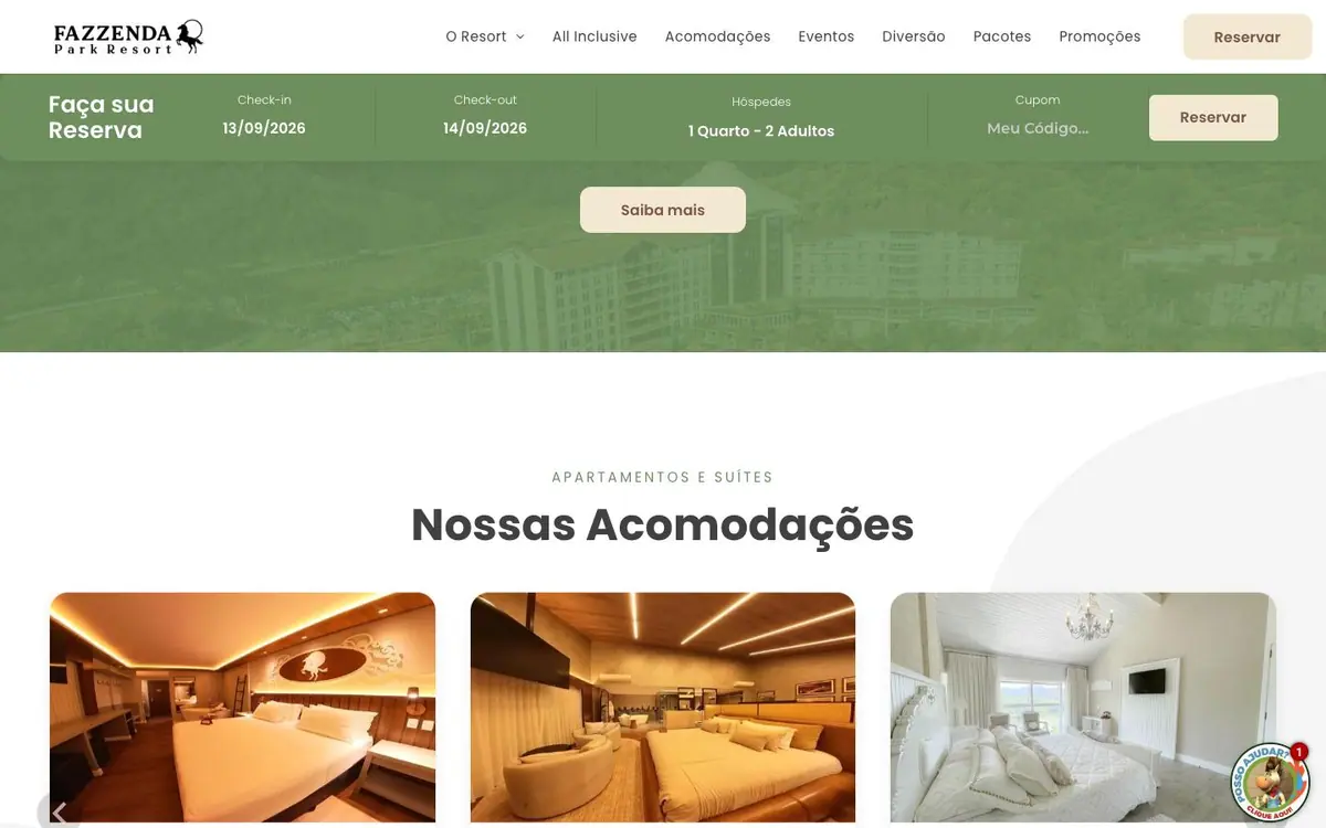 Section 04 of the Fazzenda Park Resort site, rooms and suites