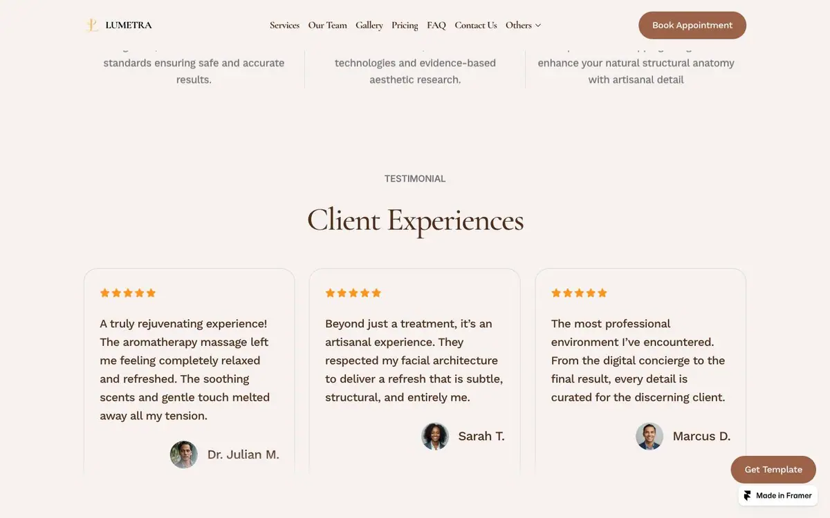 Section 05 of the Lumetra site, client experiences