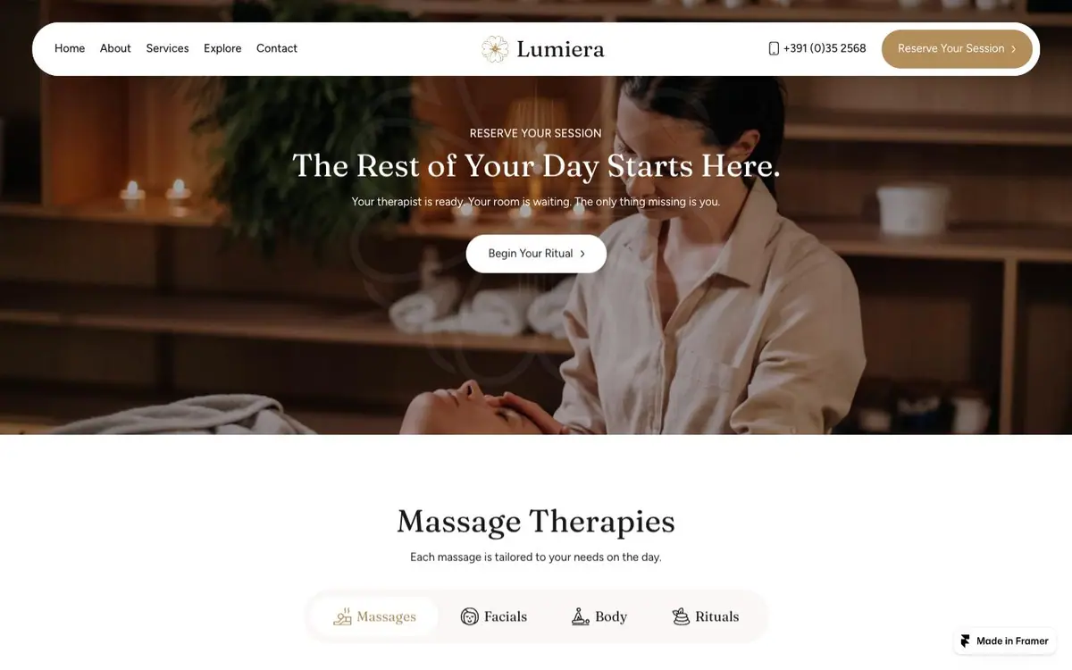 Section 03 of the Lumiera site, massage therapies