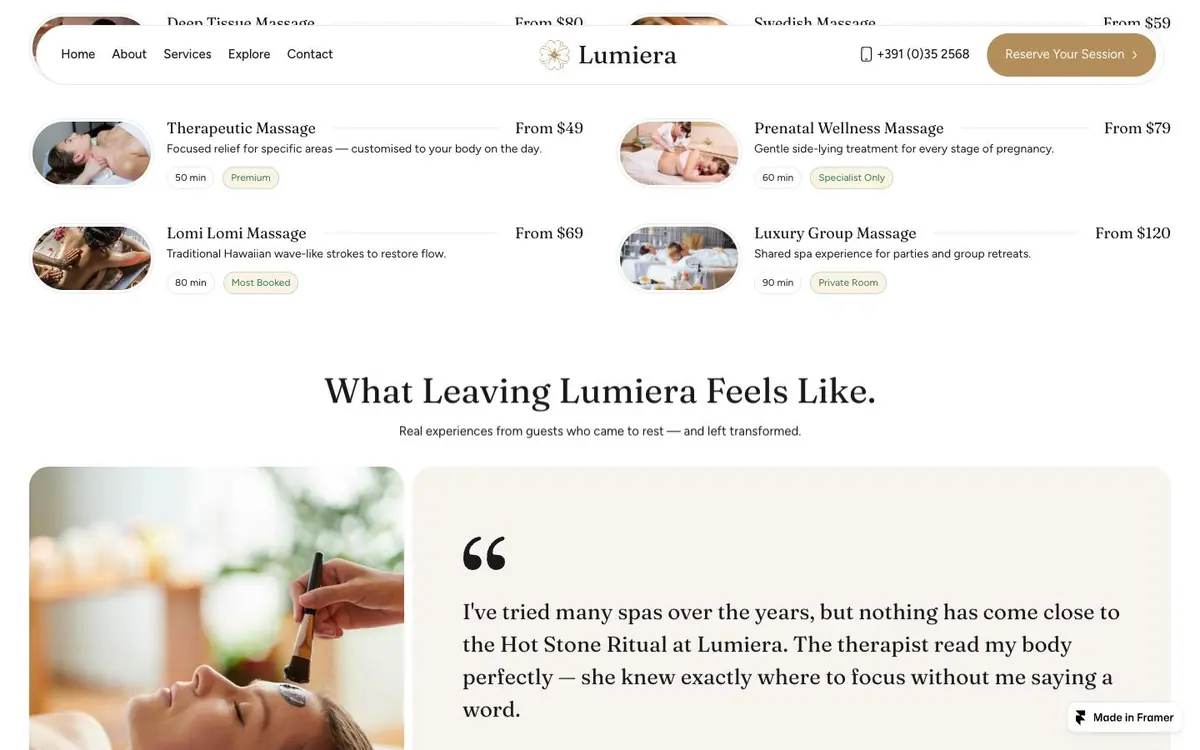 Section 04 of the Lumiera site, the price list, and a guest's words