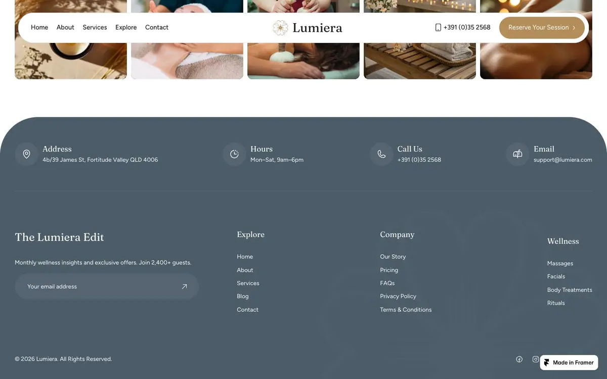 Section 06 of the Lumiera site, newsletter and footer