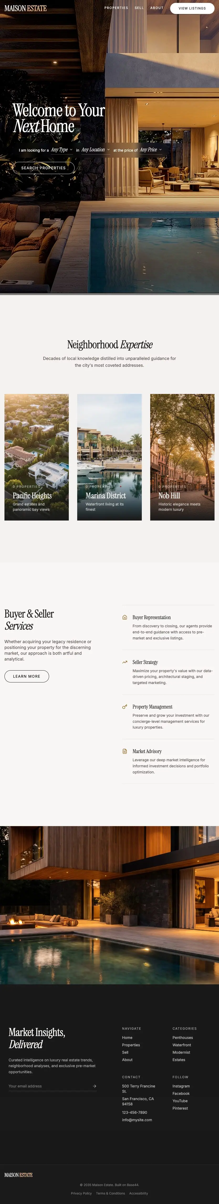 Maison Estate, the same page at 834px wide