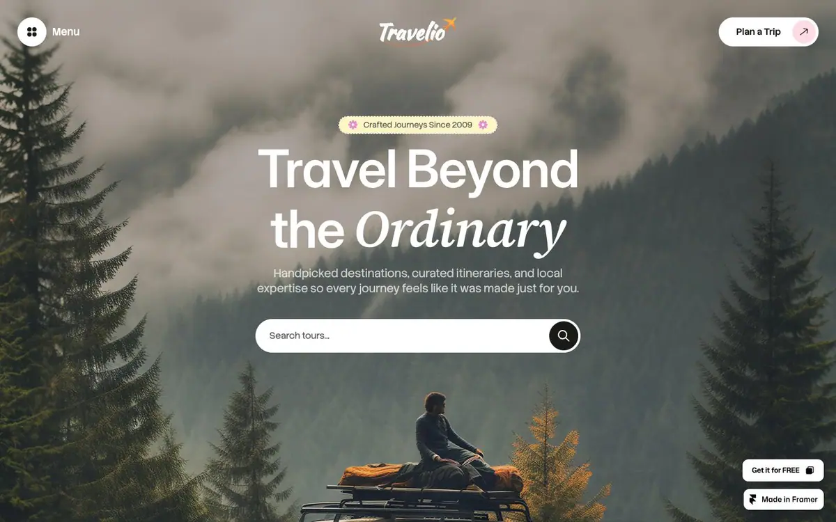 Section 01 of the Travelio site, the opening