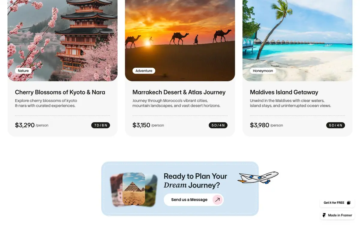 Section 03 of the Travelio site, featured tours