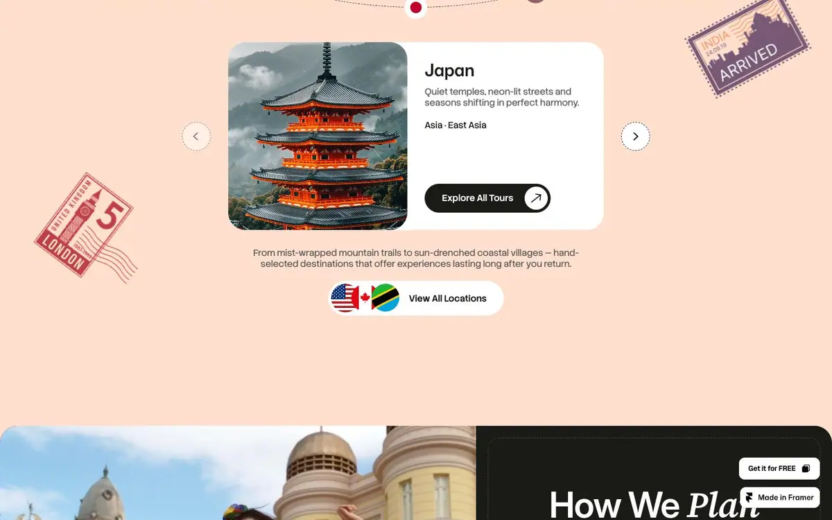 Section 04 of the Travelio site, the destination carousel