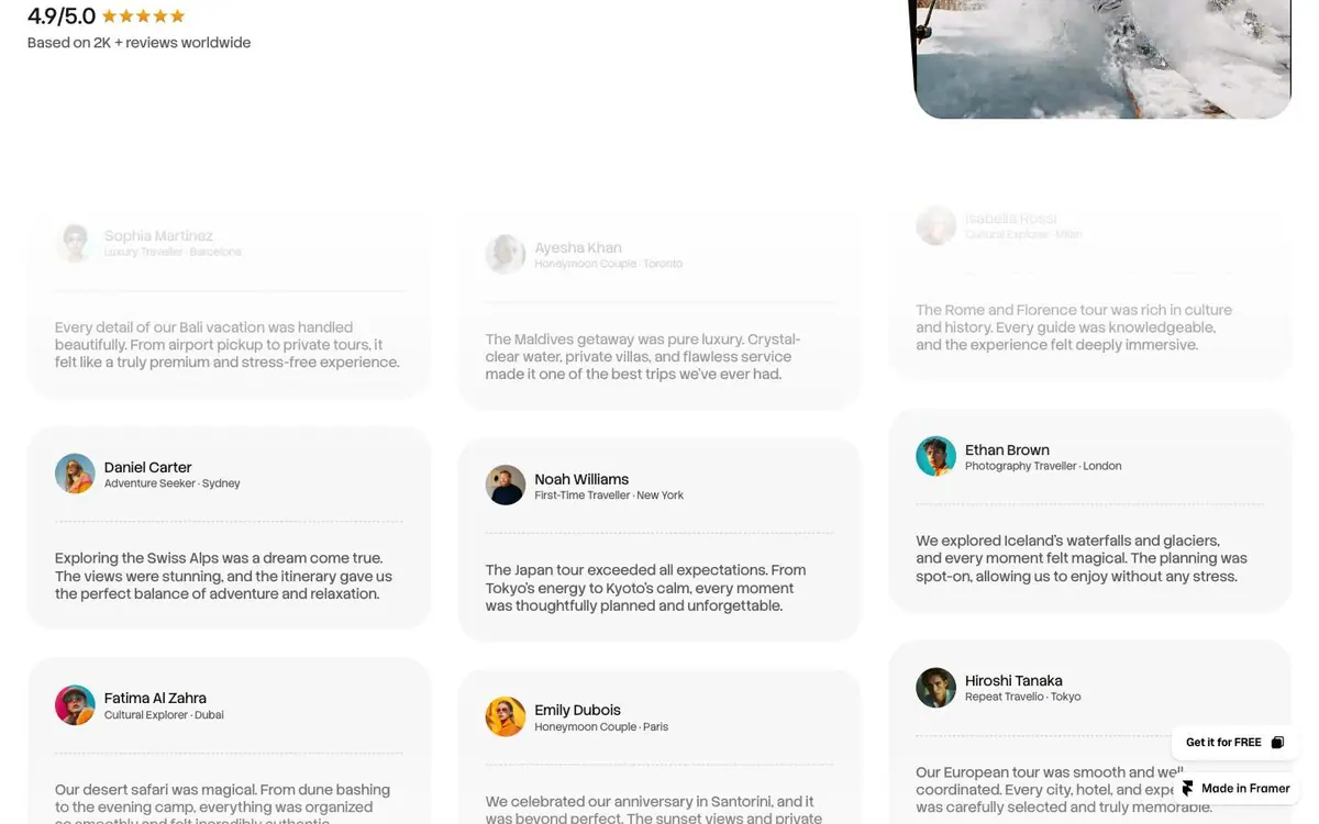 Section 05 of the Travelio site, reviews
